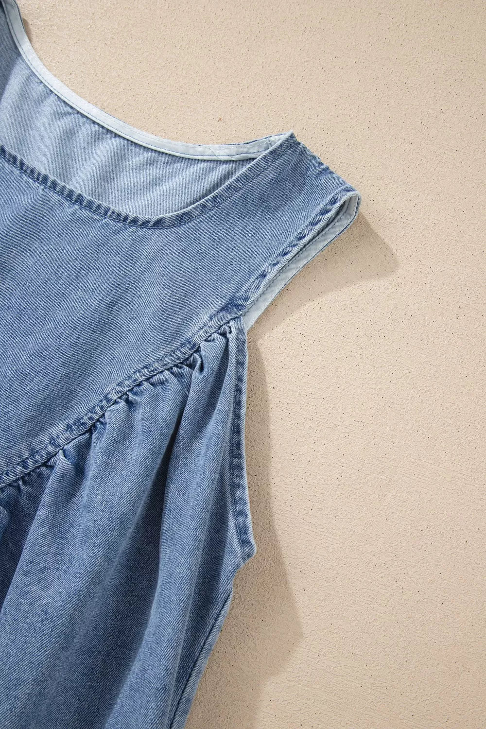 Denim Pleated Patchwork Sleeveless Top - Lilixa.store