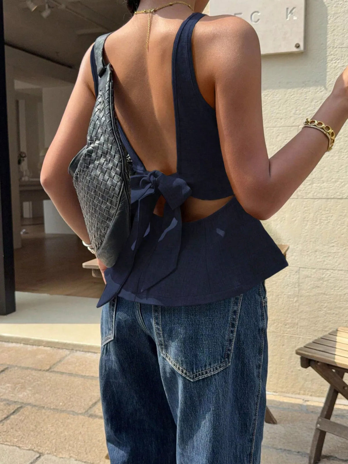 Backless Peplum Tank Top with Bow Tie, view 7