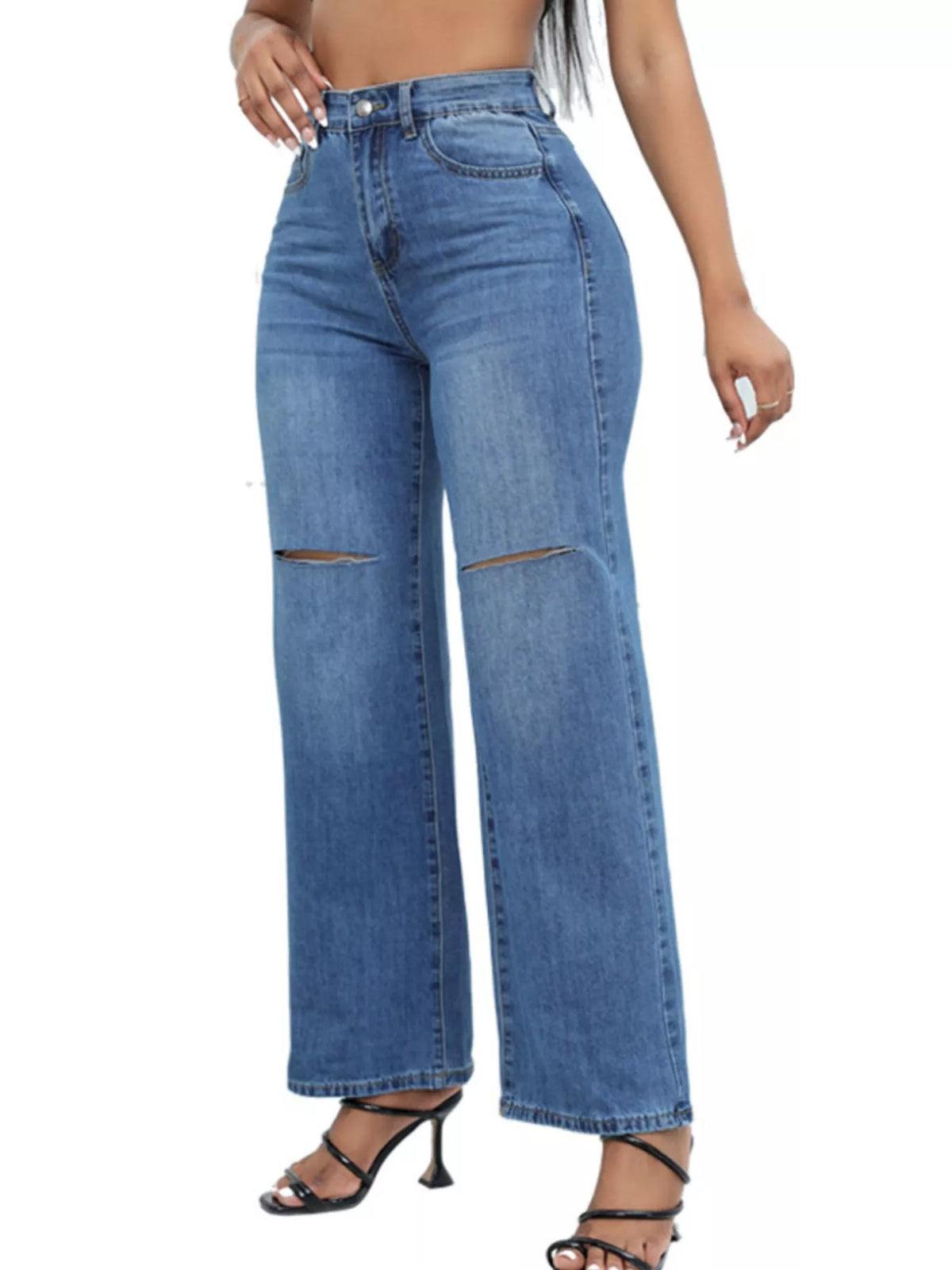 Distressed Wide-Leg Jeans