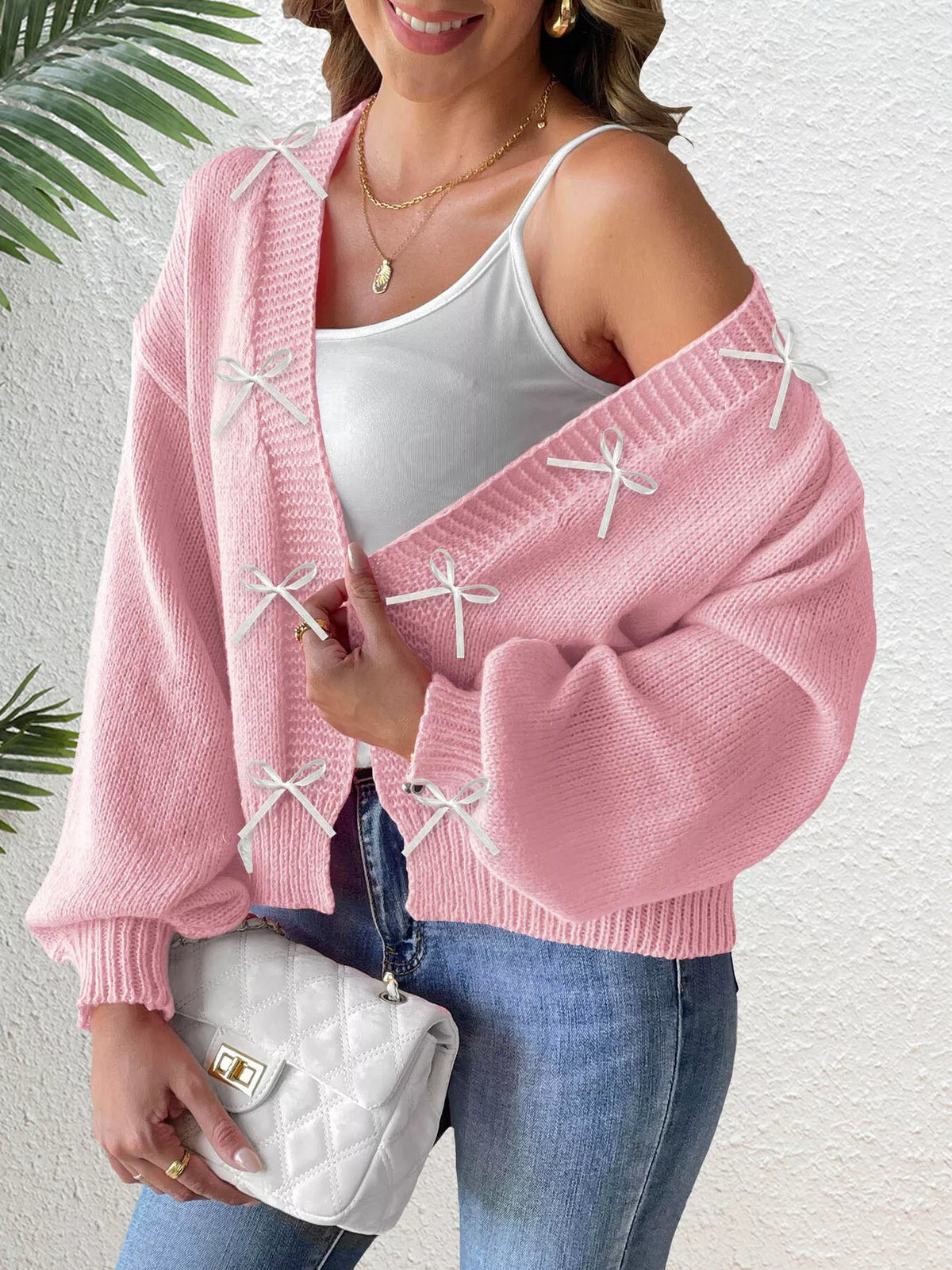 Bow-Tie Open Front Knit Cardigan - Lilixa.store