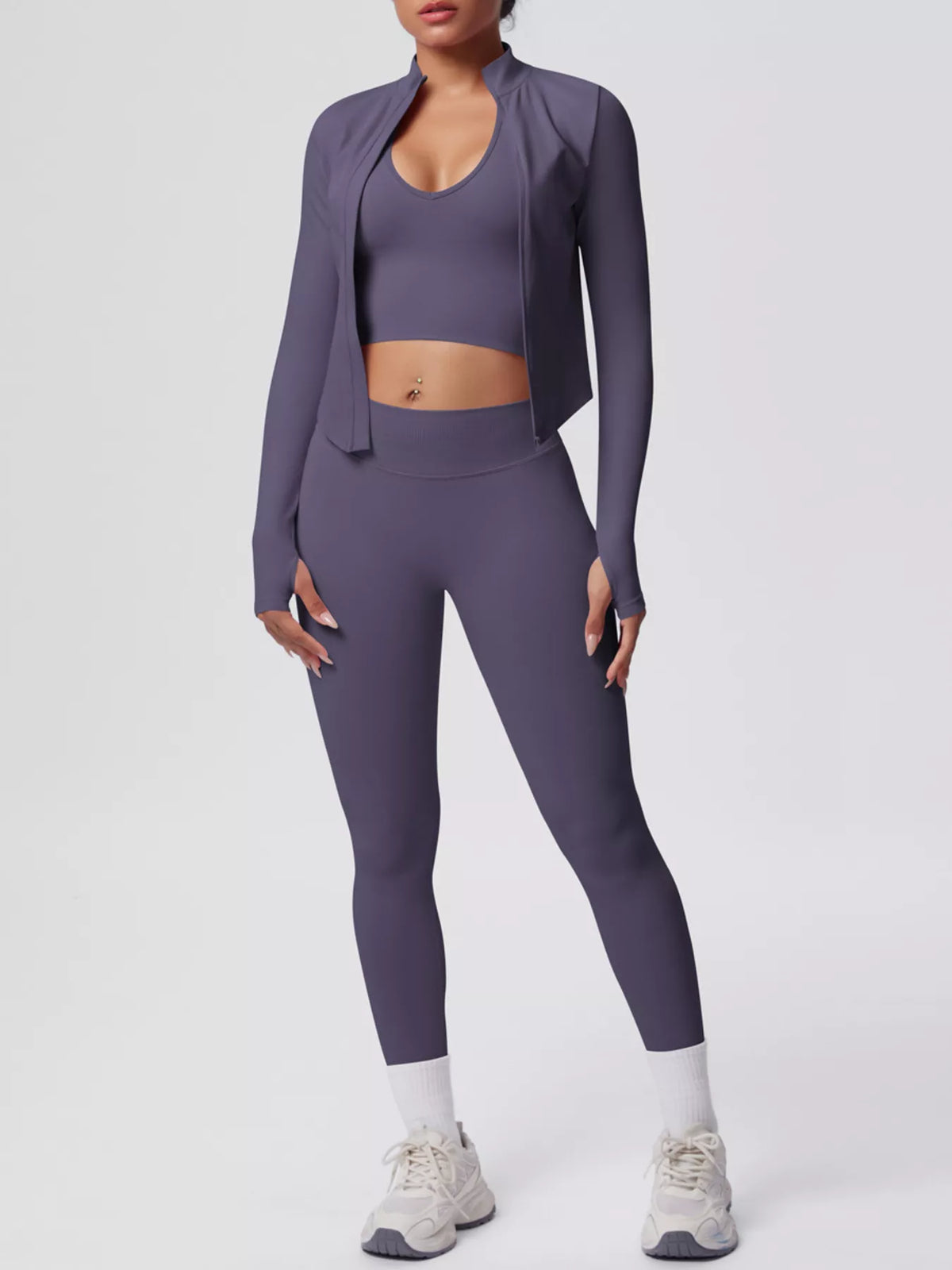 Tank & Zip-Up Jacket and Leggings Three-Piece Active Set - Lilixa.store