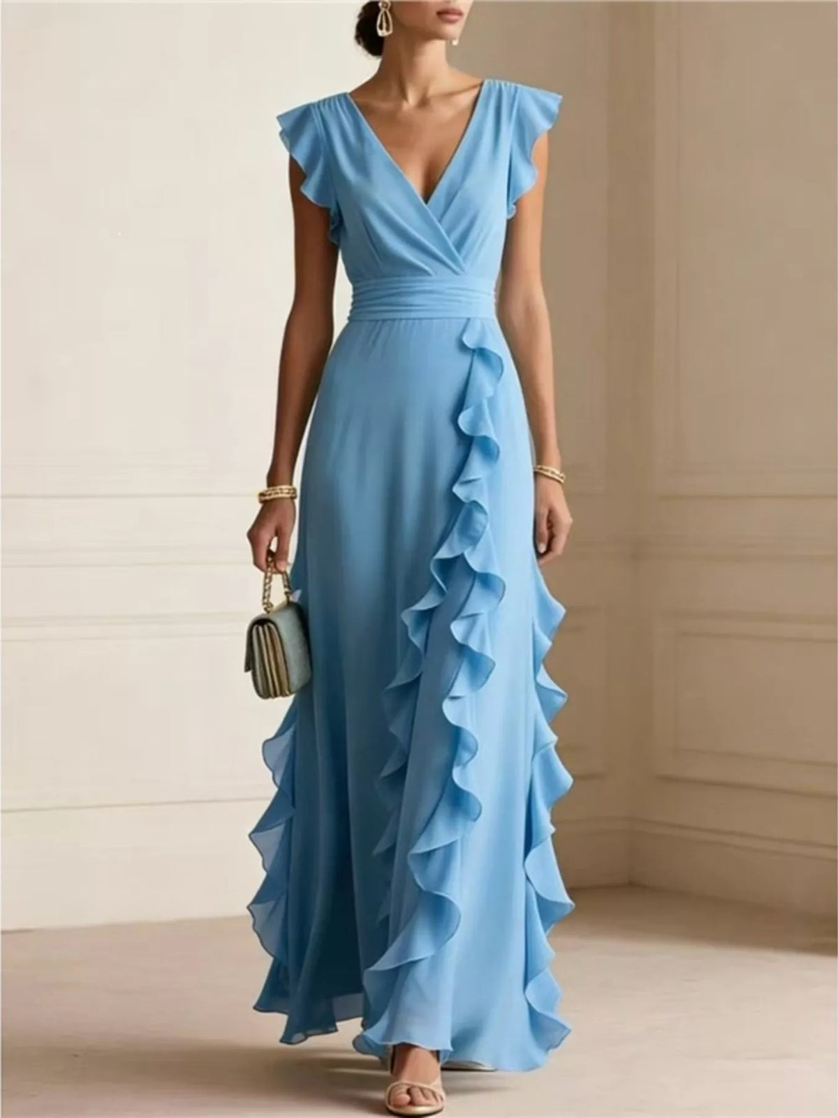 Ruffled Surplice Maxi Dress