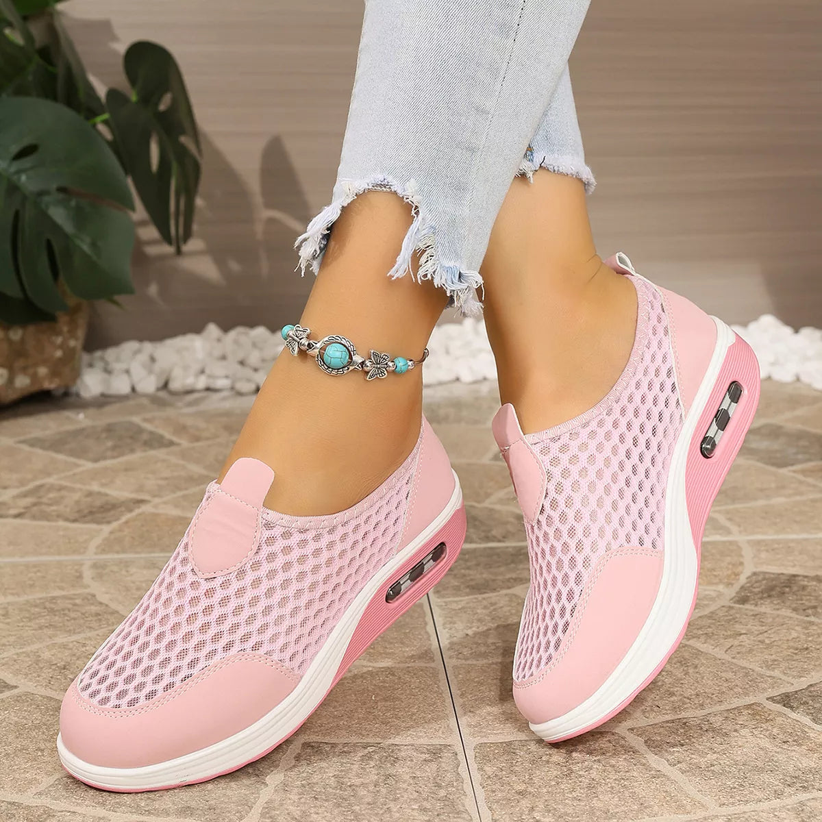 Breathable Mesh Wedge Slip-Ons