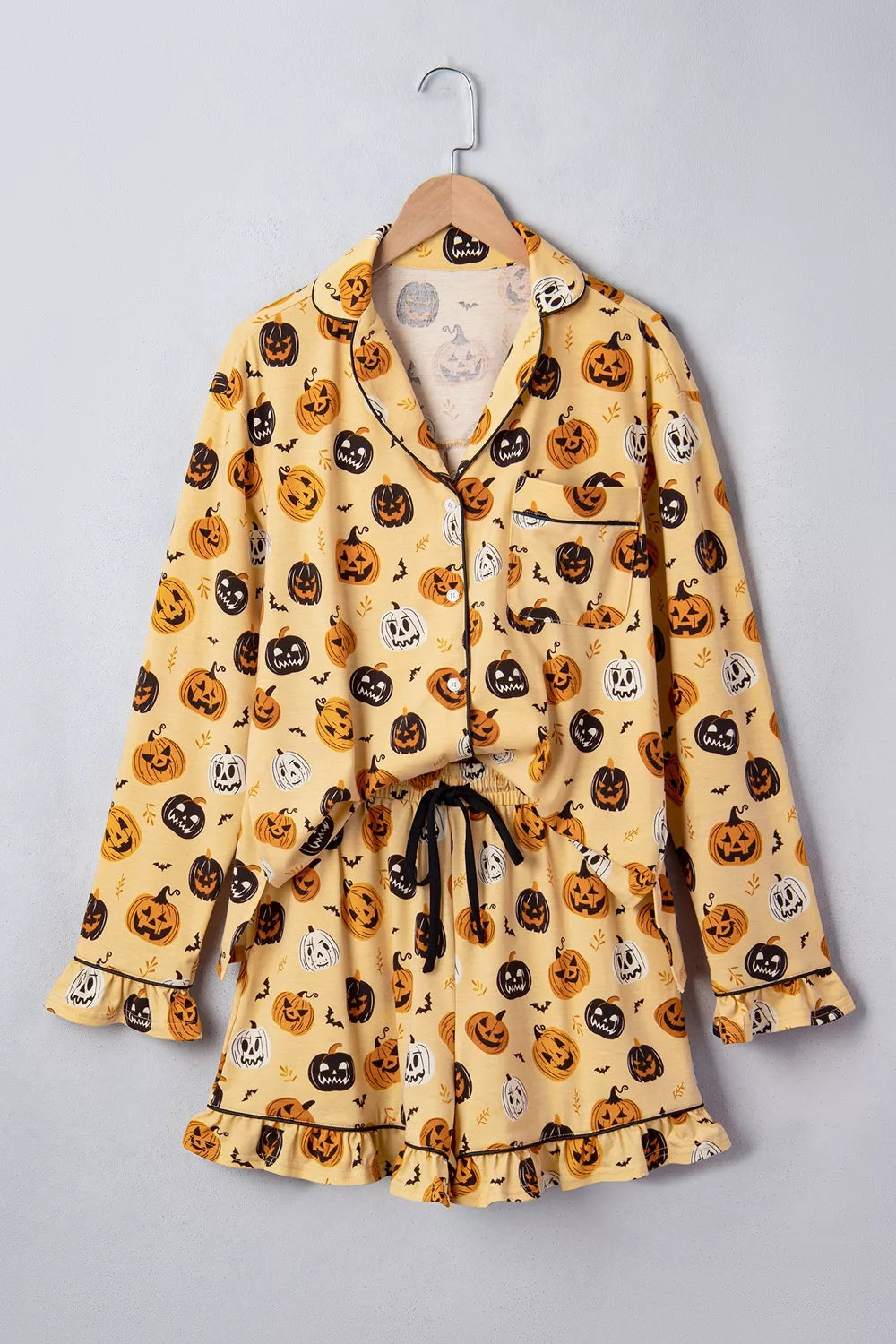 Halloween Pumpkin Print Long Sleeve Two Piece Lounge Set - Lilixa.store