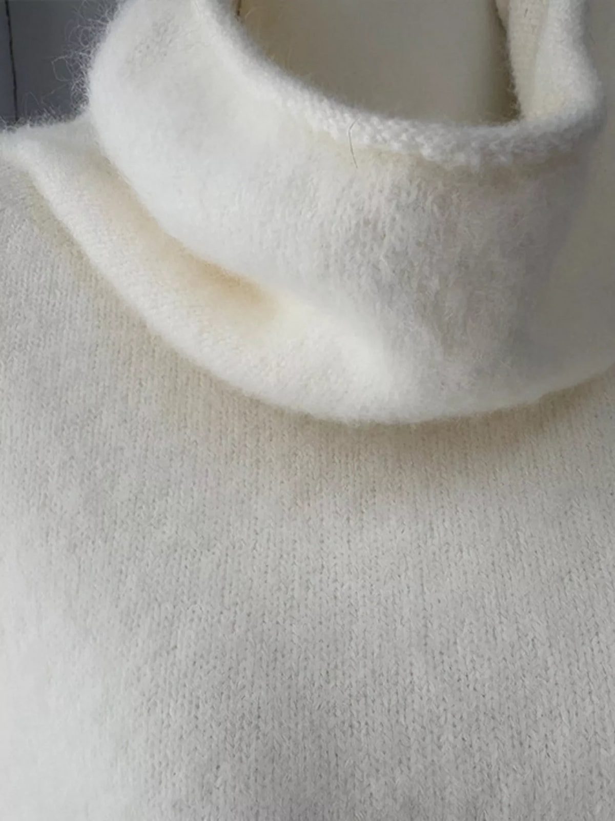 Turtleneck Fuzzy Short Sleeve Sweater, view 7