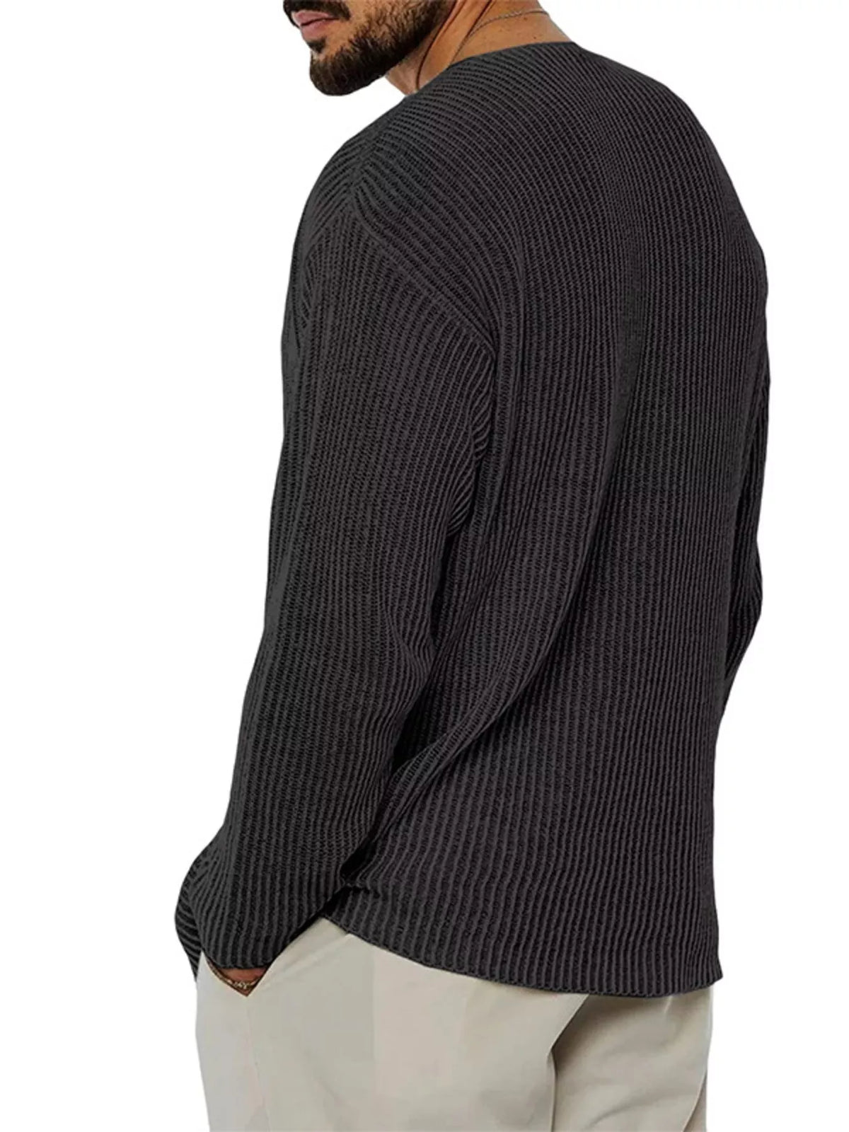 Men's Casual V-Neck Ribbed Knit Sweater - Lilixa.store