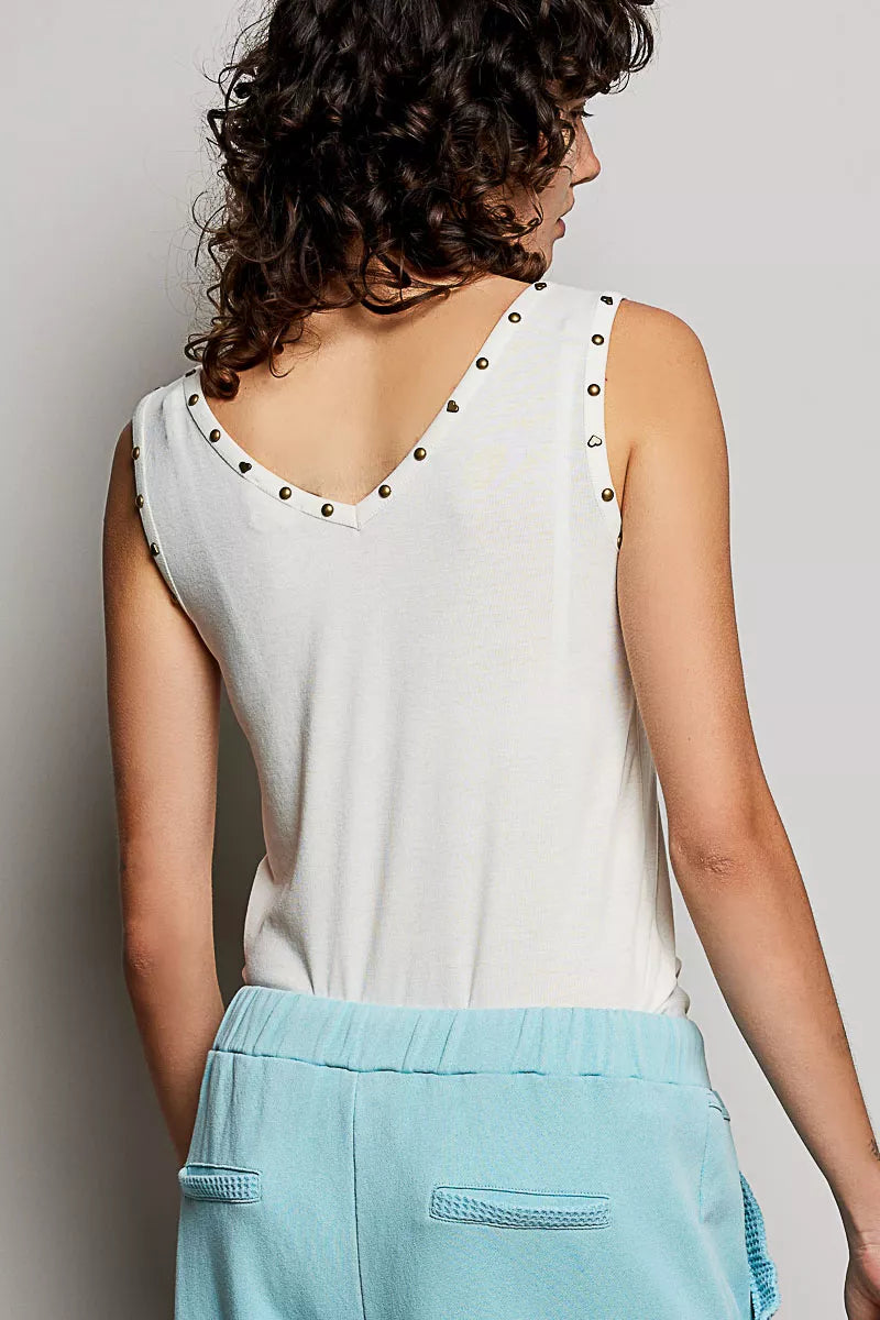 POL Studded Trim Button-Front Ruffle Detail Tank - Lilixa.store