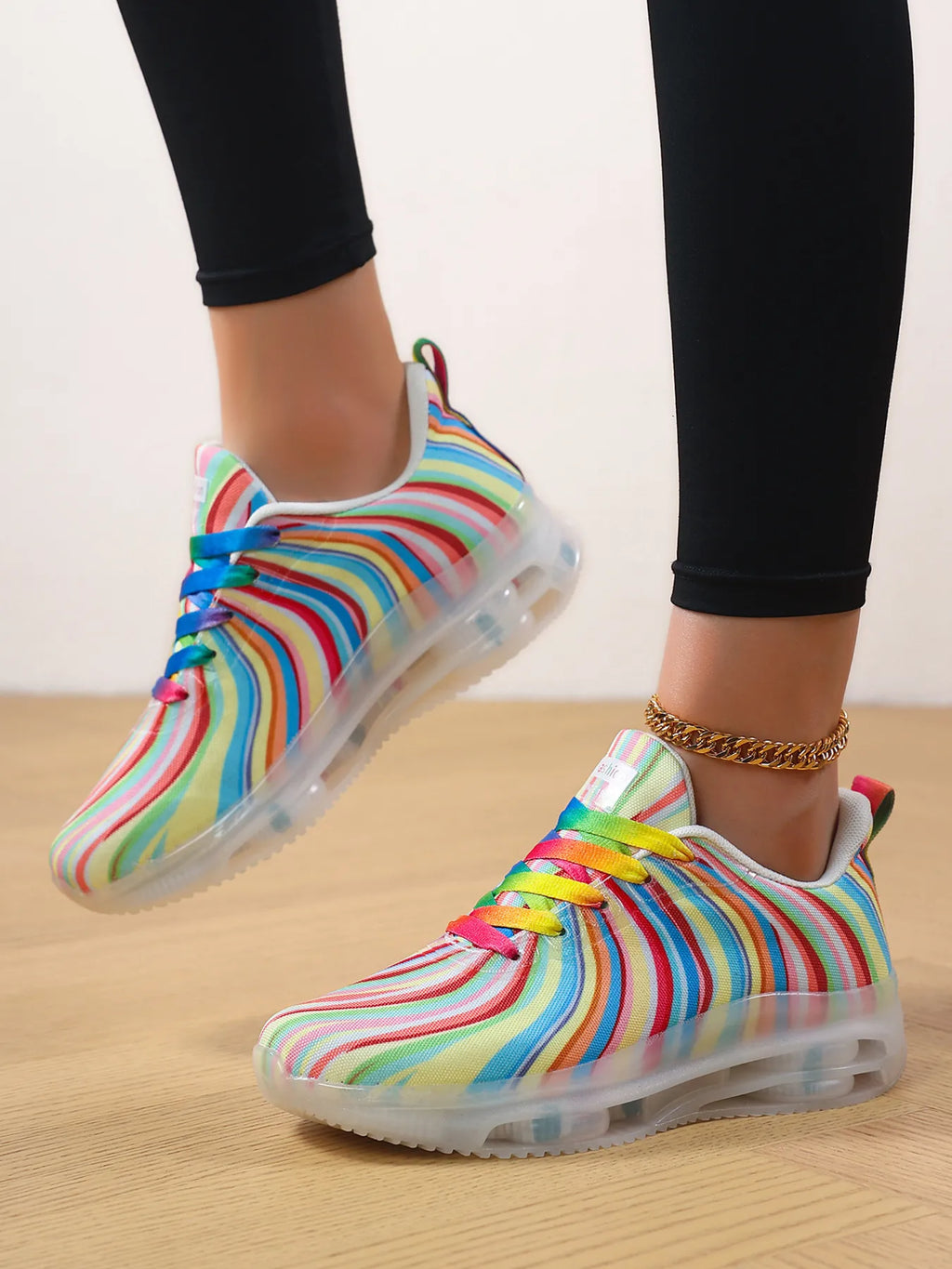 Rainbow Swirl Lace Up Athletic with Transparent Sole - Lilixa.store