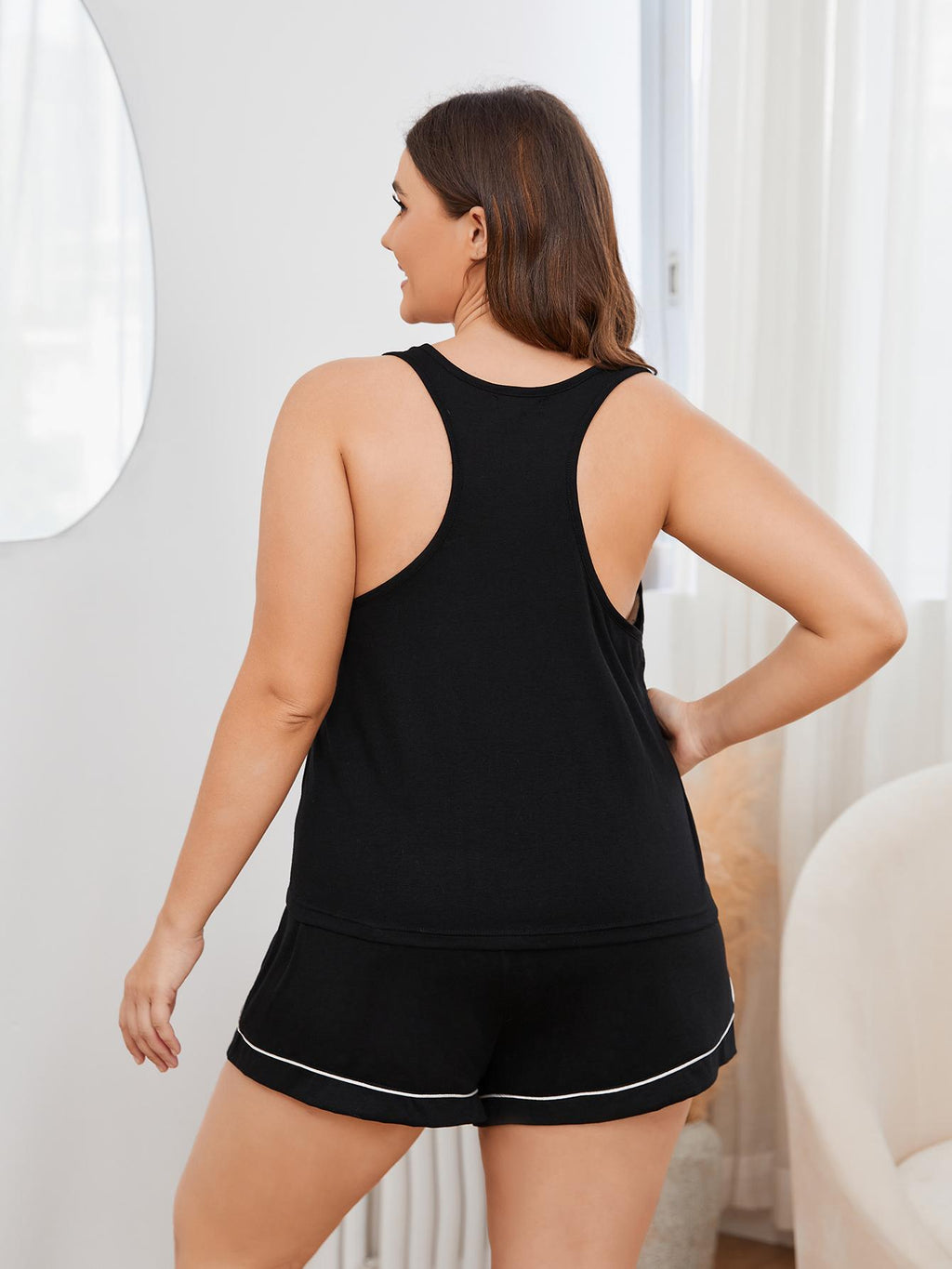 Plus Size Contrast Piping Racerback Tank and Shorts Lounge Set - Lilixa.store