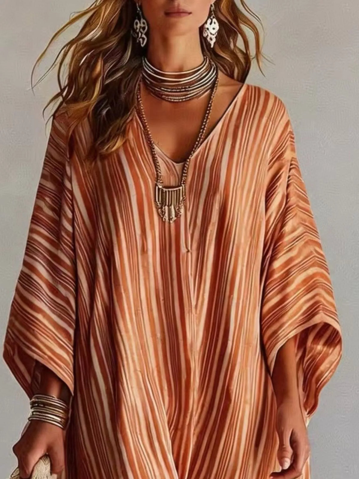 Striped V-Neck Maxi Dress - Lilixa.store