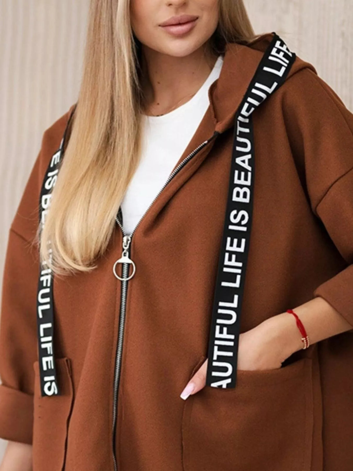 Full Size Hooded Zip-Up Longline Outerwear Plus Size, view 9