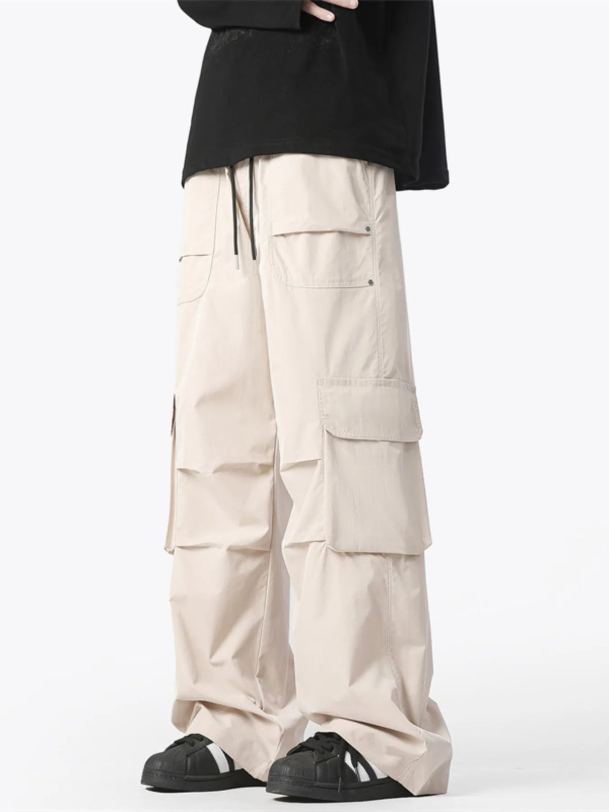 Men's Plus Size Wide Leg Cargo Pants in Khaki