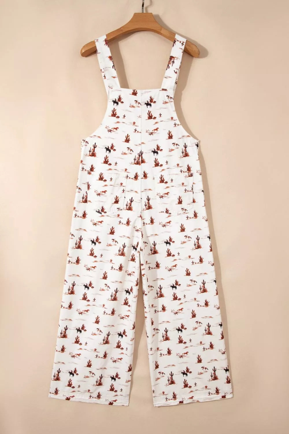 Western Printed Button Adjustable Straps Loose Jumpsuit - Lilixa.store