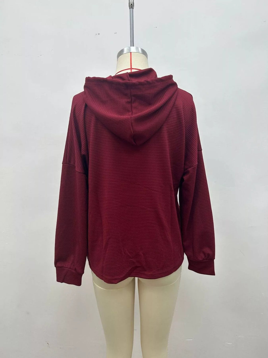 Full Size Waffle Knit Drawstring Long Sleeve Hoodie Plus Size - Lilixa.store