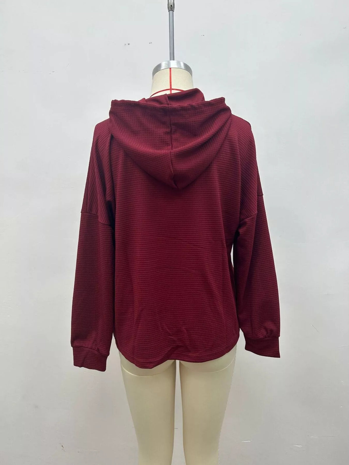 Full Size Waffle Knit Drawstring Long Sleeve Hoodie Plus Size