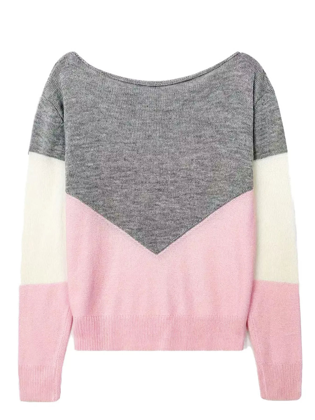 Openwork Color Block Long Sleeve Sweater