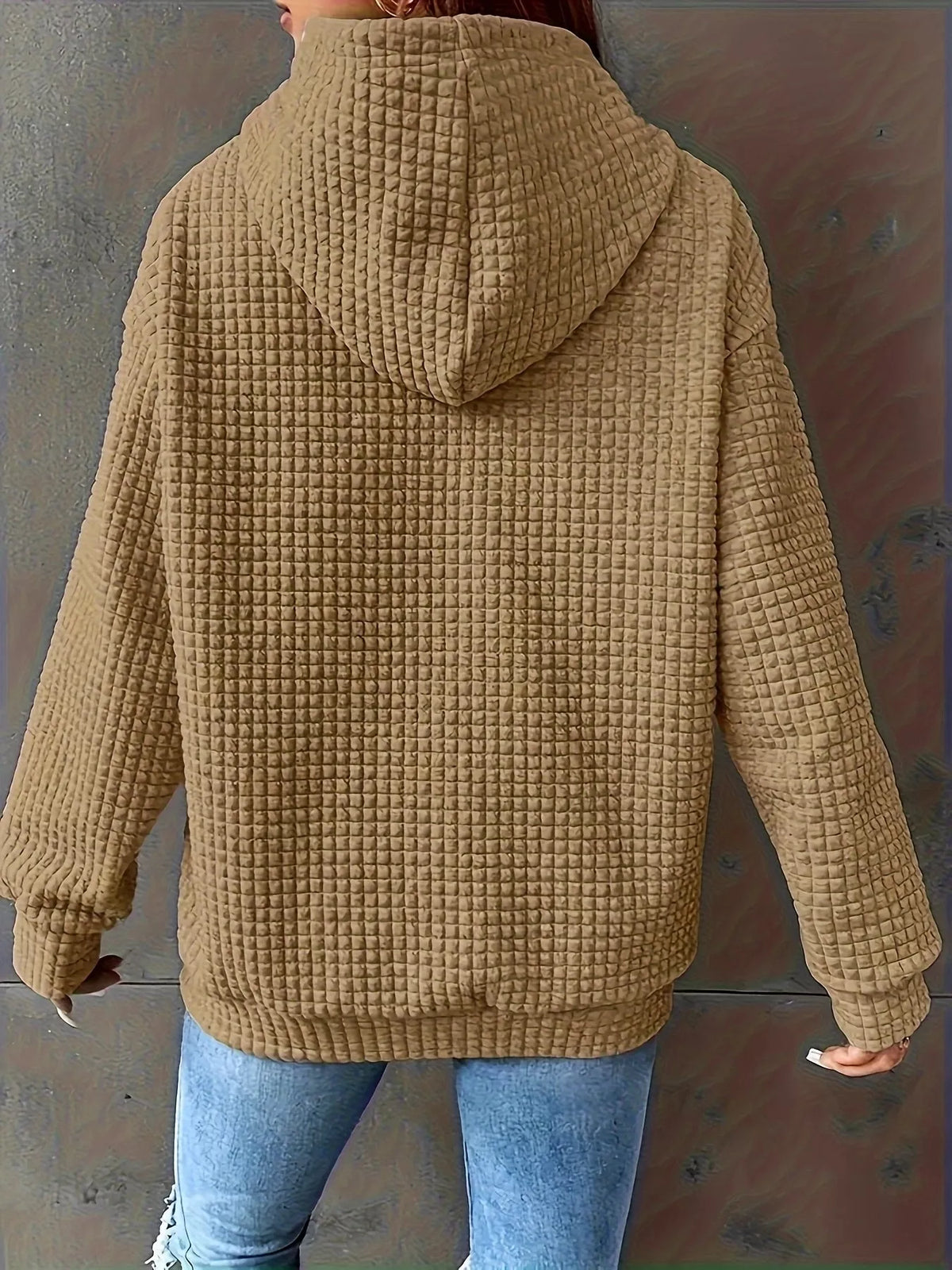 Textured Knit Drawstring Hoodie - Lilixa.store