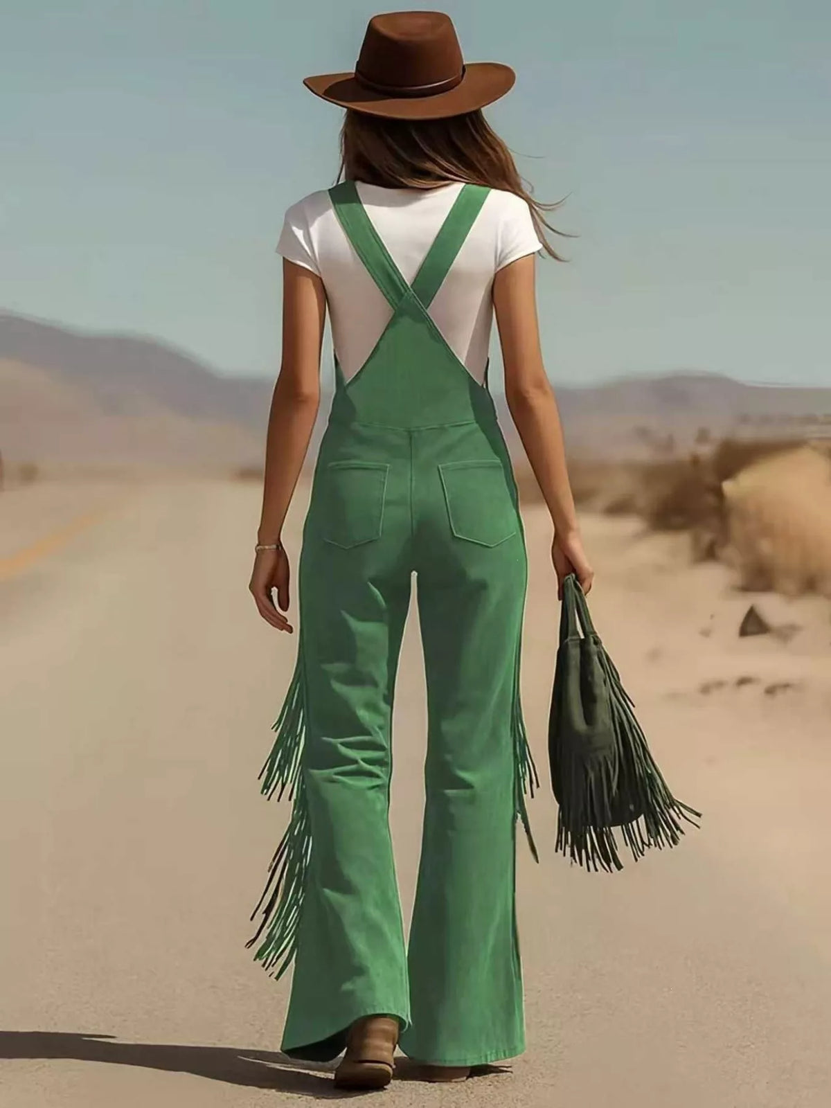 Fringe Detail Flare Leg Overalls - Lilixa.store