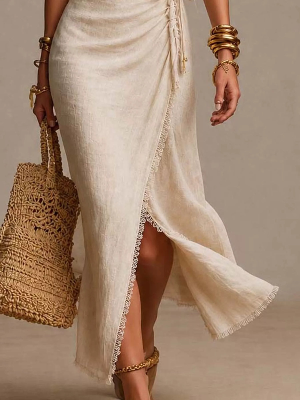 Lace-Trimmed Slit Wrap Midi Dress - Lilixa.store