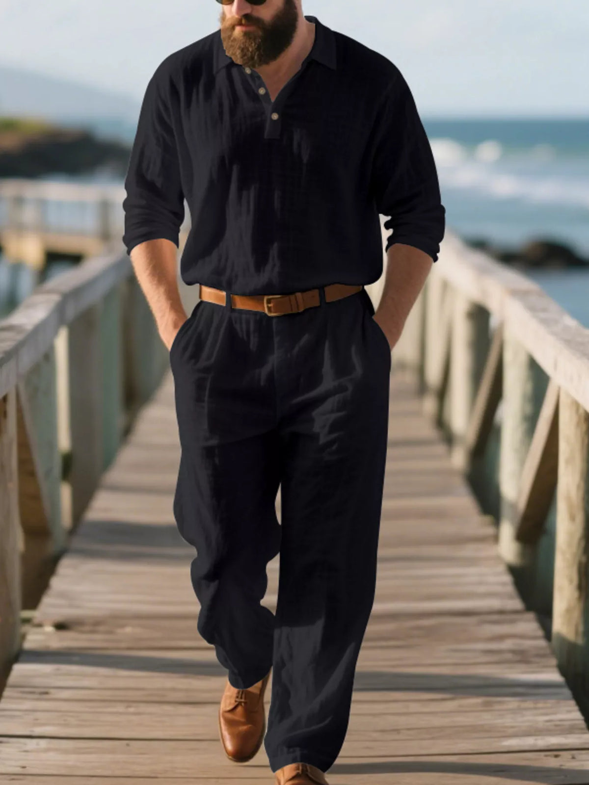 Men's Full Size Long Sleeve Top and Pants Set Plus Size - Lilixa.store