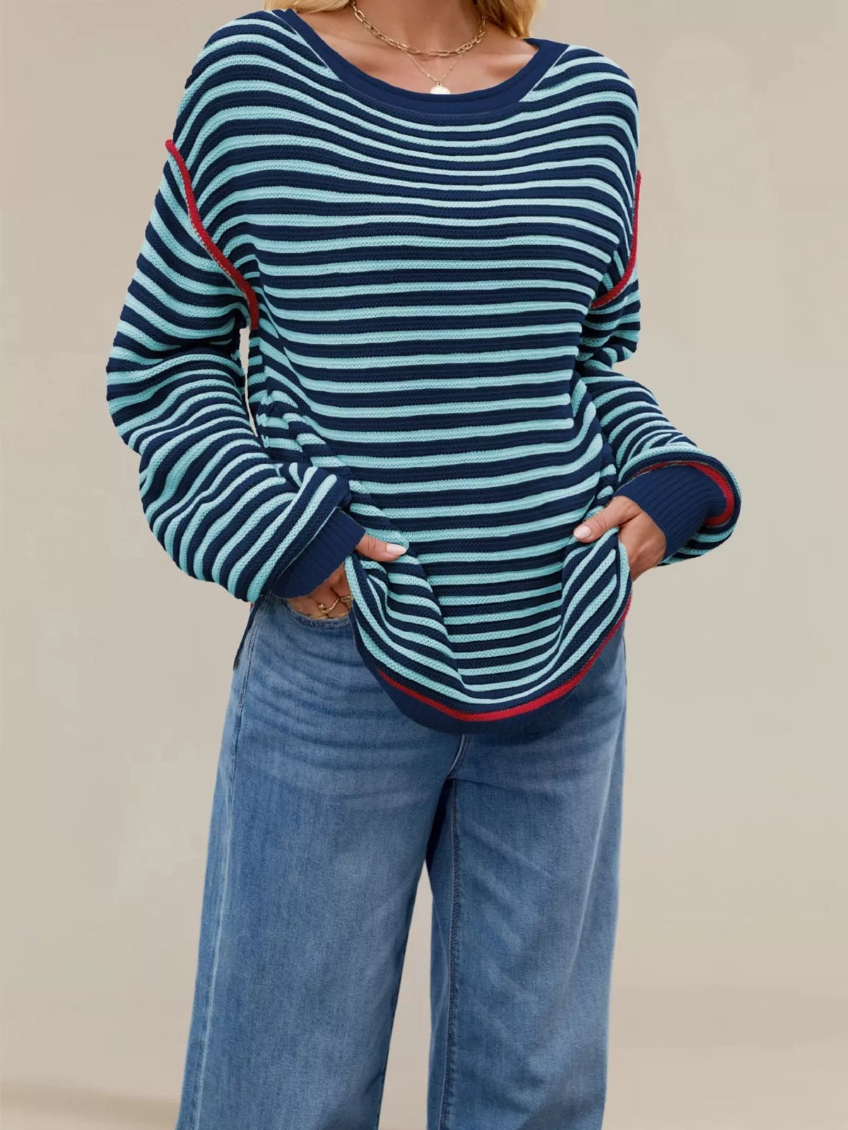 Oversized Striped Dropped Shoulder Sweater