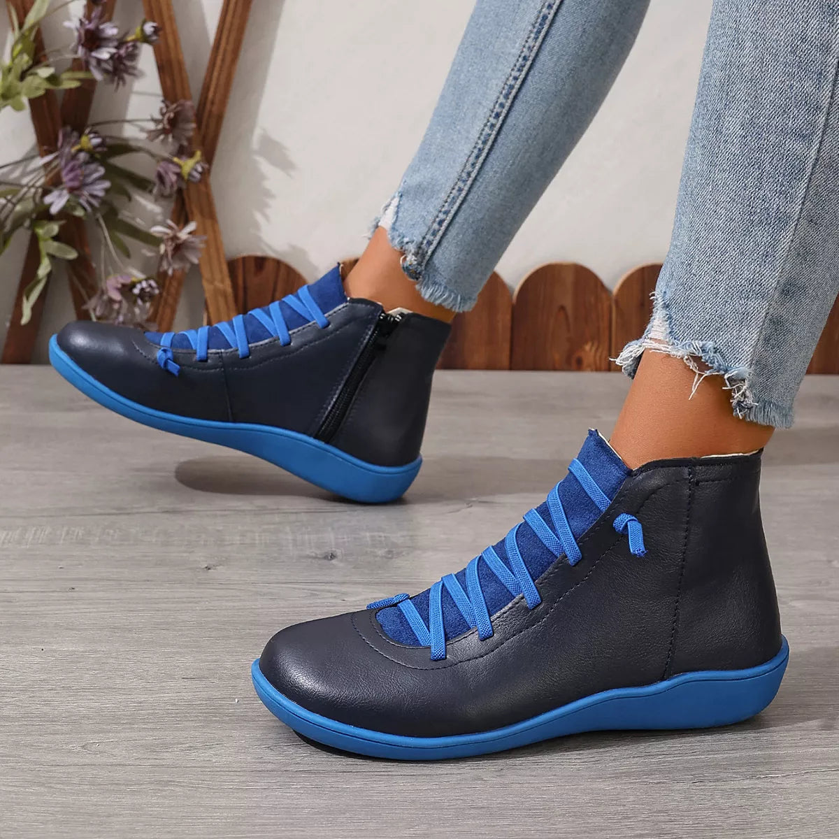Lace-Up Faux Leather Ankle Boots, view 18