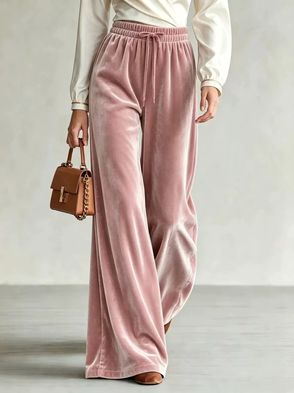 Velvet Wide-Leg Pants with Drawstring - Lilixa.store