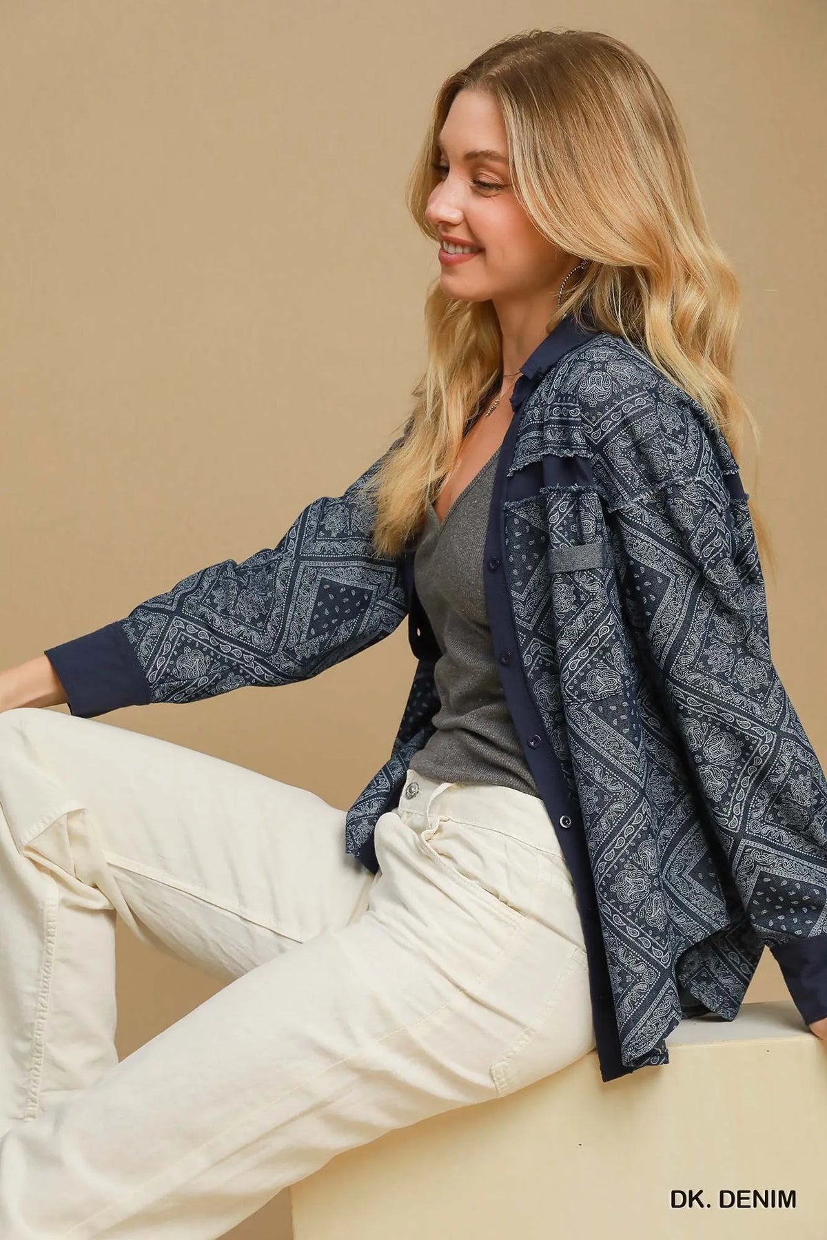 Umgee Paisley Print Denim Shirt Jacket, view 3