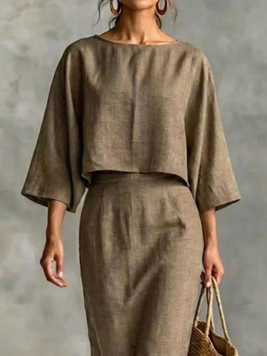 Full Size Solid Color Cropped Top and Midi Skirt Set Plus Size - Lilixa.store