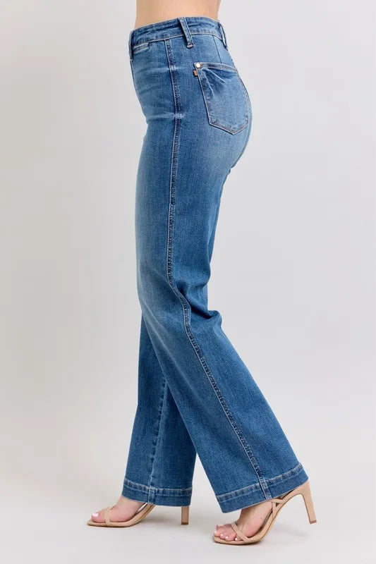 Judy Blue Full Size High Waist Contrast Thread Straight Plus Size - Lilixa.store