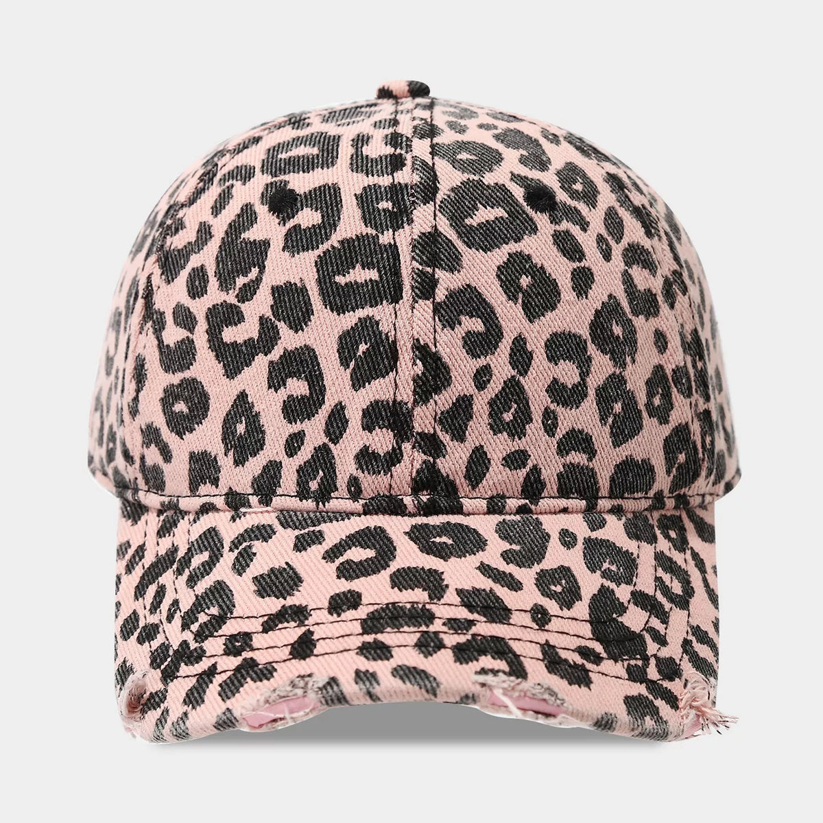 Distressed Leopard Print Cotton Baseball Cap - Lilixa.store