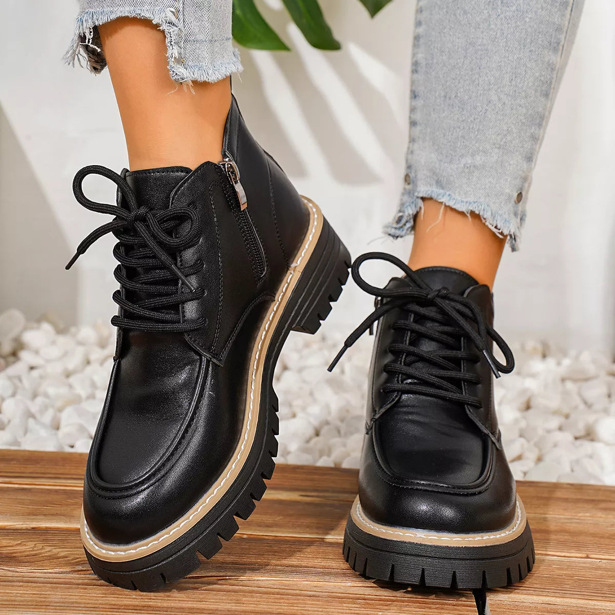 Chunky Lace-Up Combat Boots - Lilixa.store
