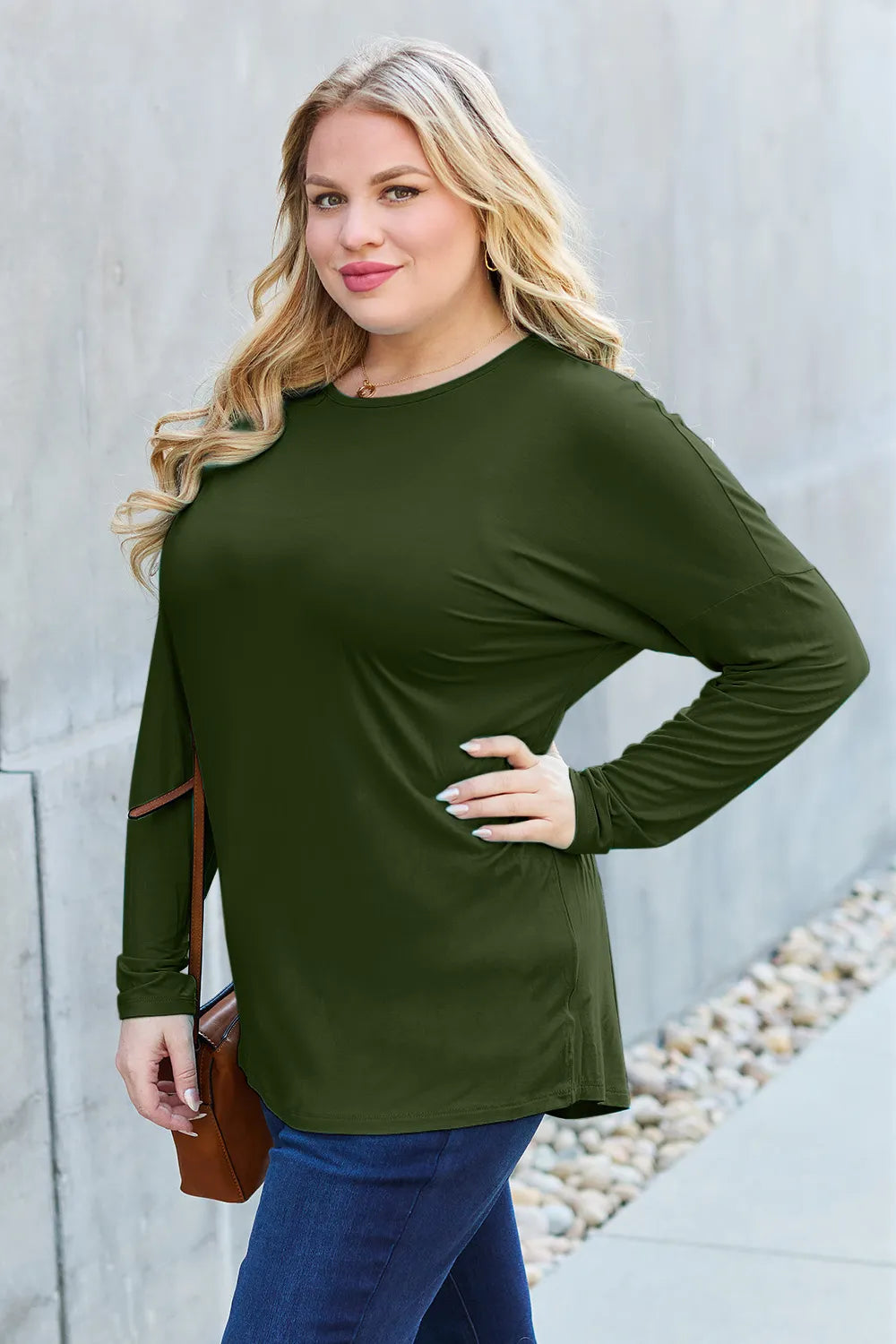 Basic Bae Full Size Round Neck Dropped Shoulder T-Shirt - Lilixa.store