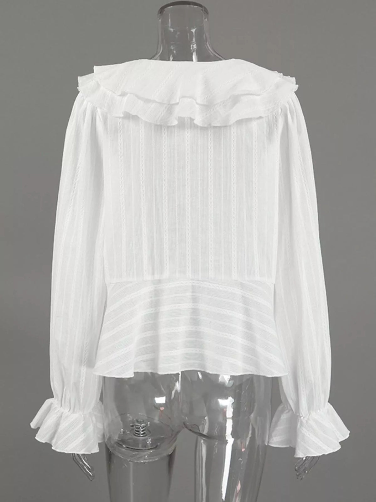 Ruffled Striped Flounce Sleeve Blouse in White, view 10