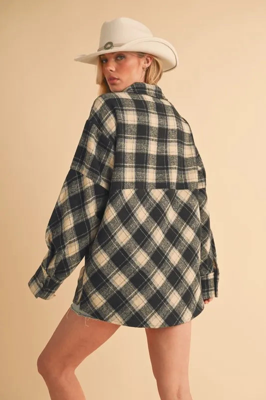 Aemi + Co Slit Plaid Half Zip Drop Shoulder Top - Lilixa.store