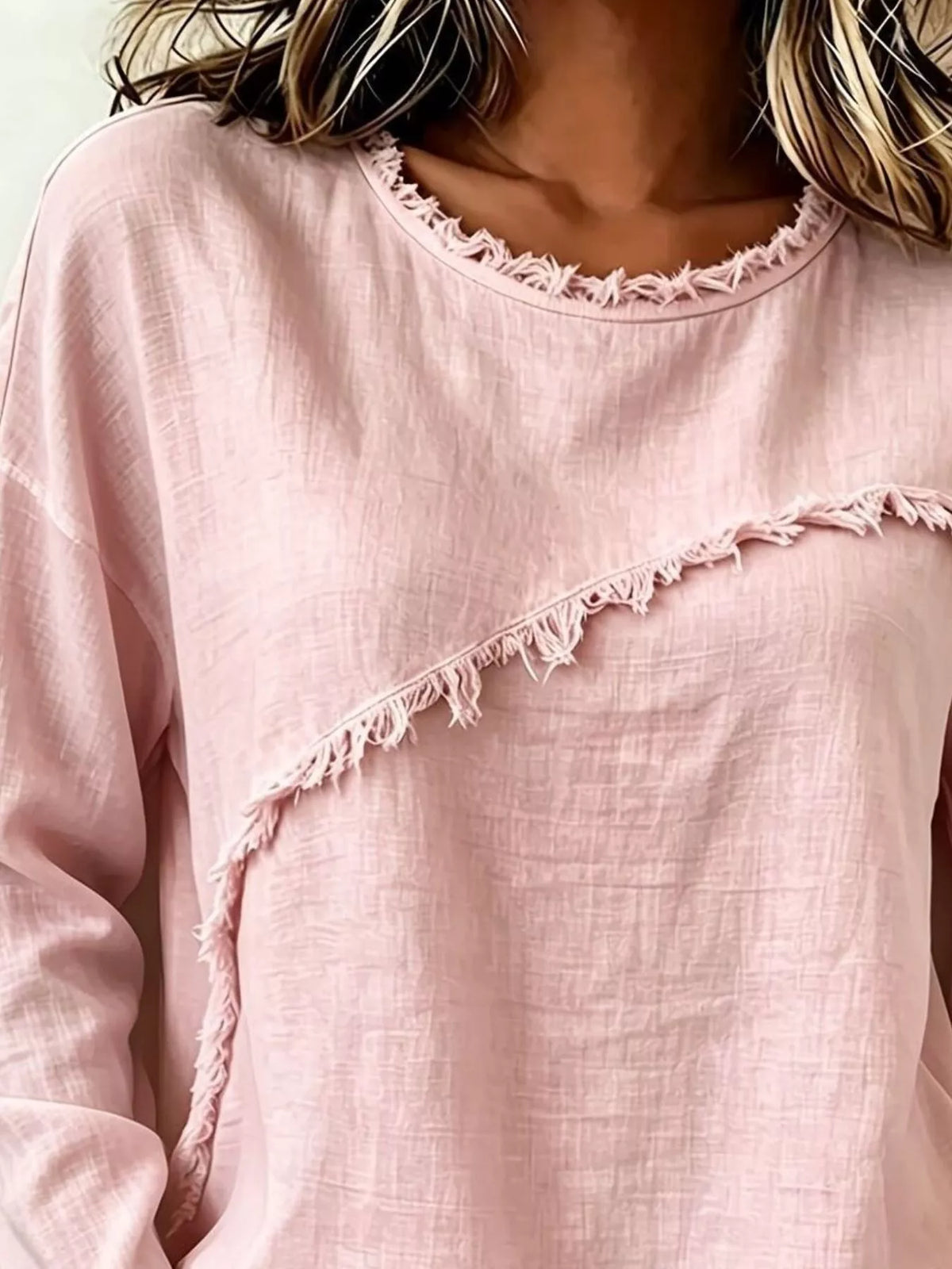 Frayed Hem Dropped Shoulder Blouse - Lilixa.store