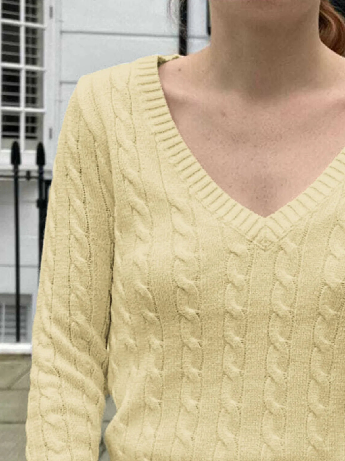 Cable Knit V-Neck Sweater - Lilixa.store