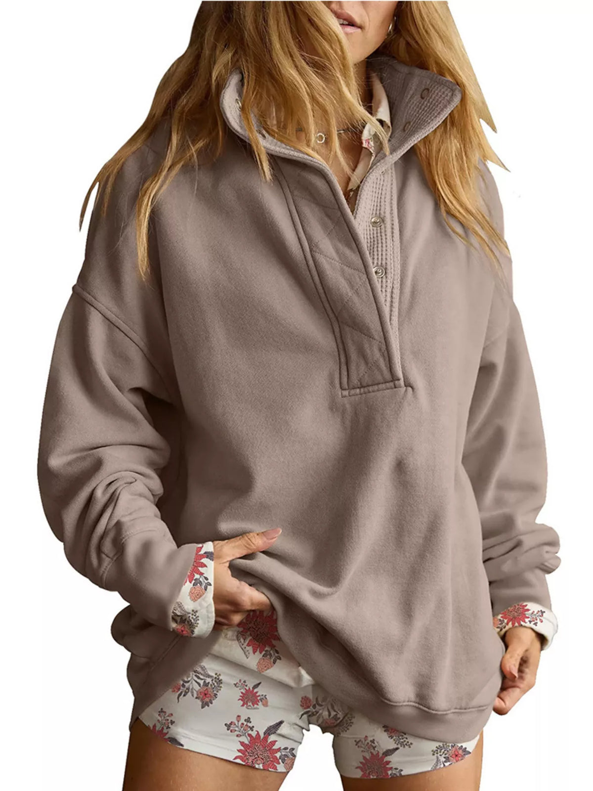 Half Snap Dropped Shoulder Sweatshirt - Lilixa.store