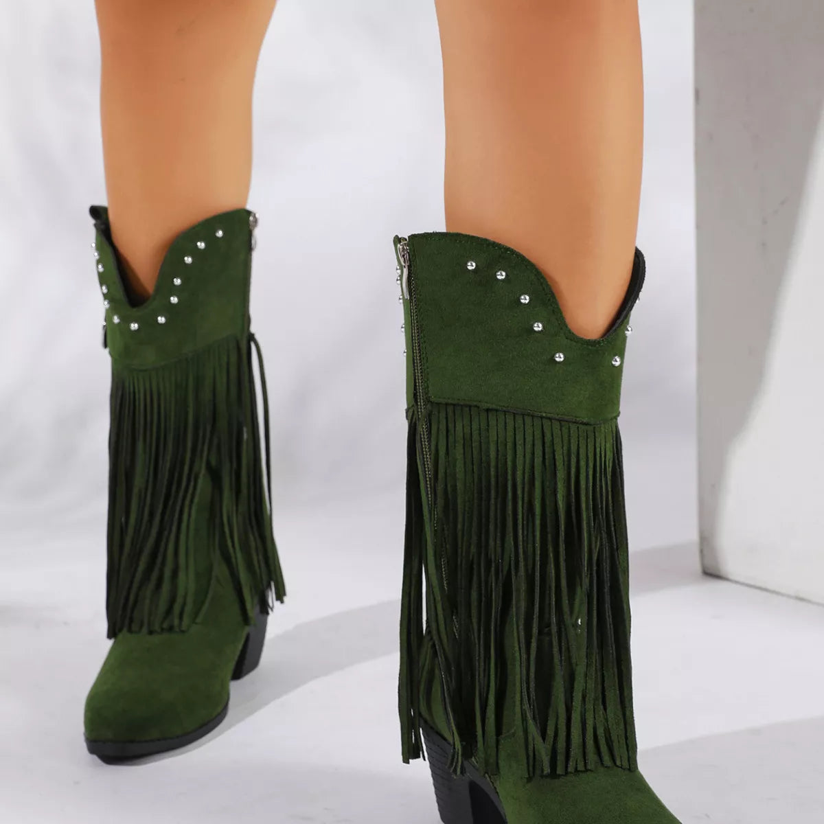 Fringe Round Toe Block Heels Boots - Lilixa.store
