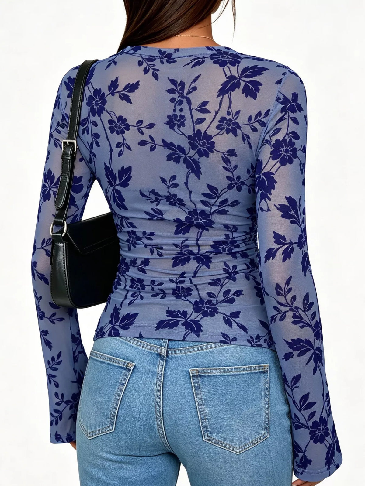 Slim Fit Floral Print Long Sleeve Top, view 6