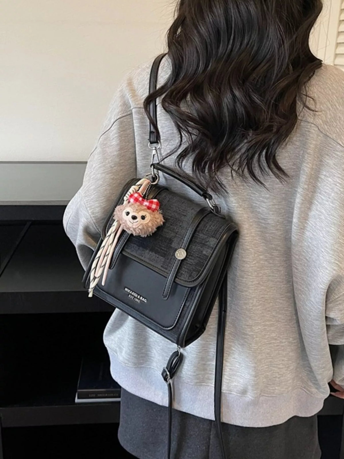Flap Backpack Bag with Plush Charm - Lilixa.store