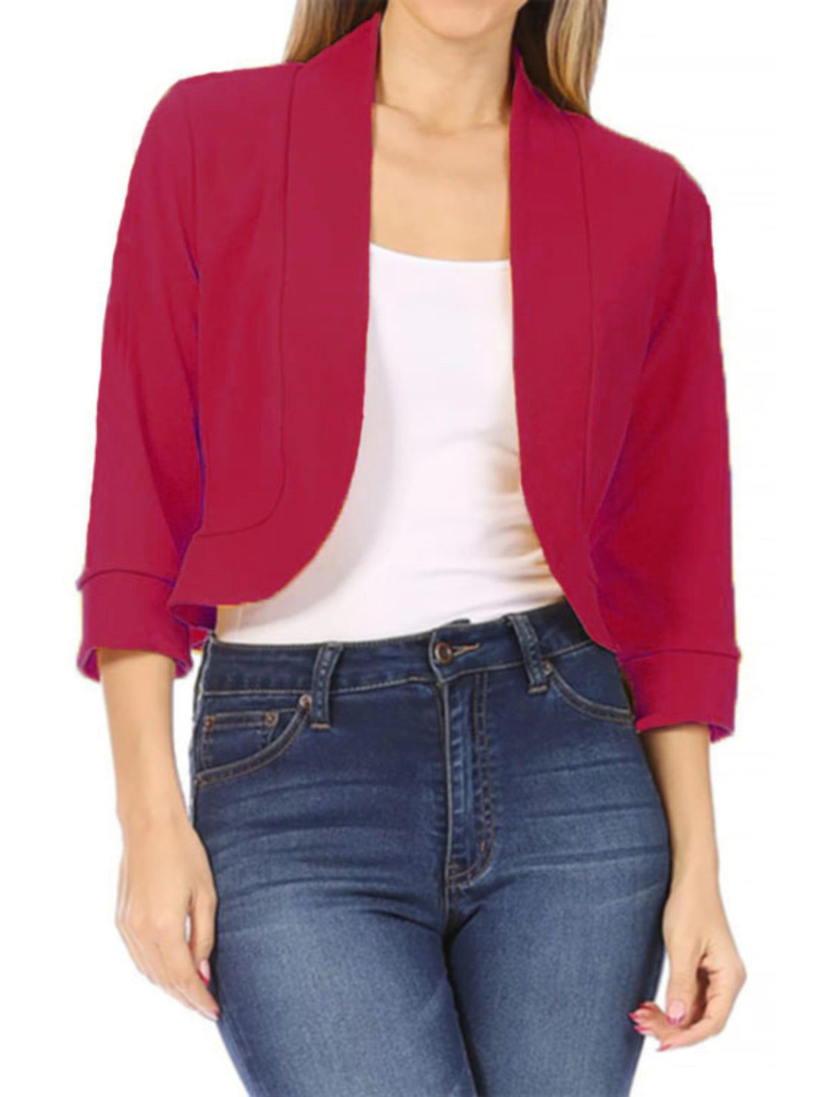 Full Size Cropped Open Front Blazer Plus Size - Lilixa.store