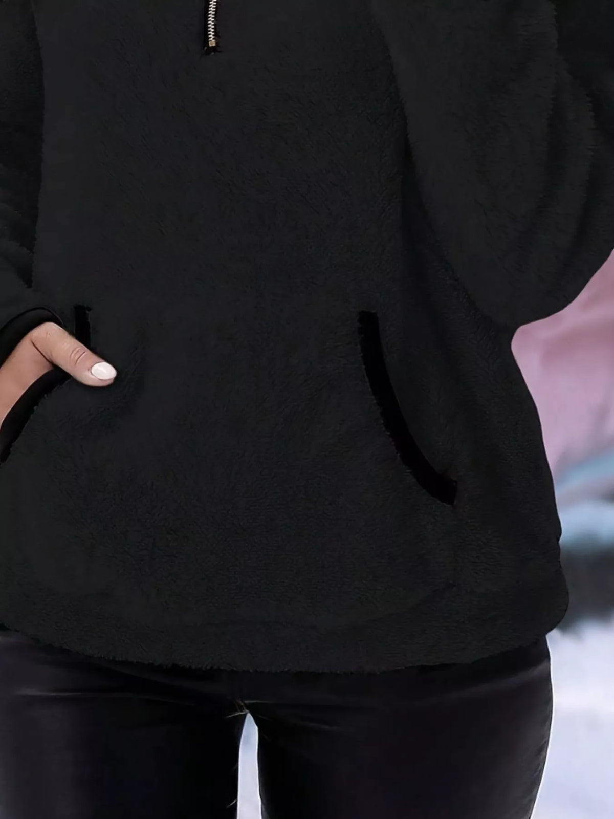 Full Size Cozy Fleece Quarter Zip Long Sleeve Sweatshirt Plus Size - Lilixa.store
