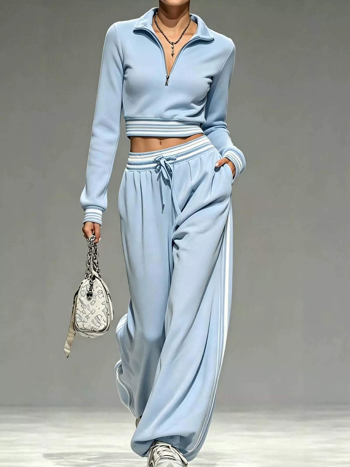 Full Size Half Zip Cropped Top and Pants Set Plus Size - Lilixa.store