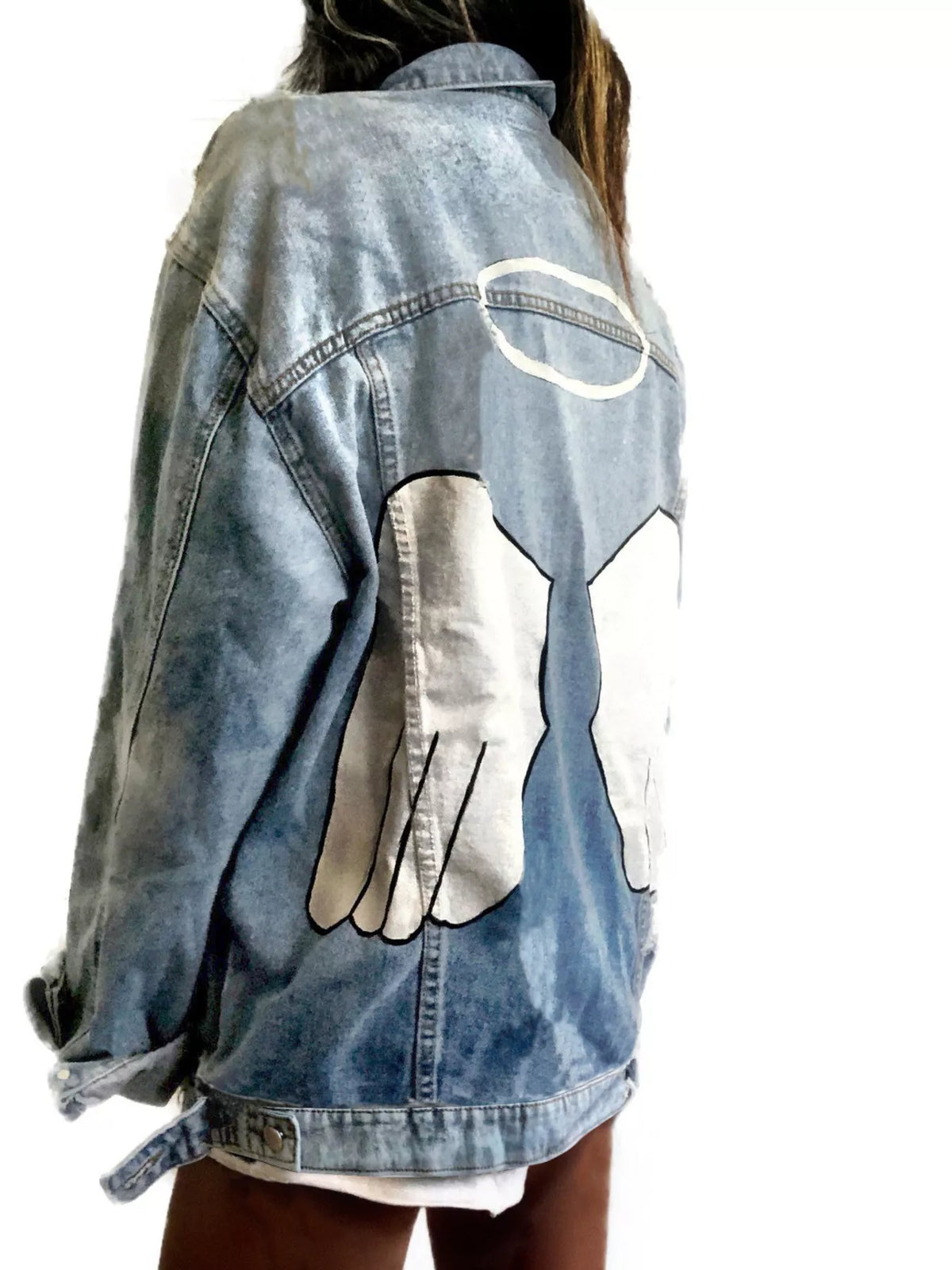 Full Size Angel Wings Graphic Back Denim Jacket Plus Size