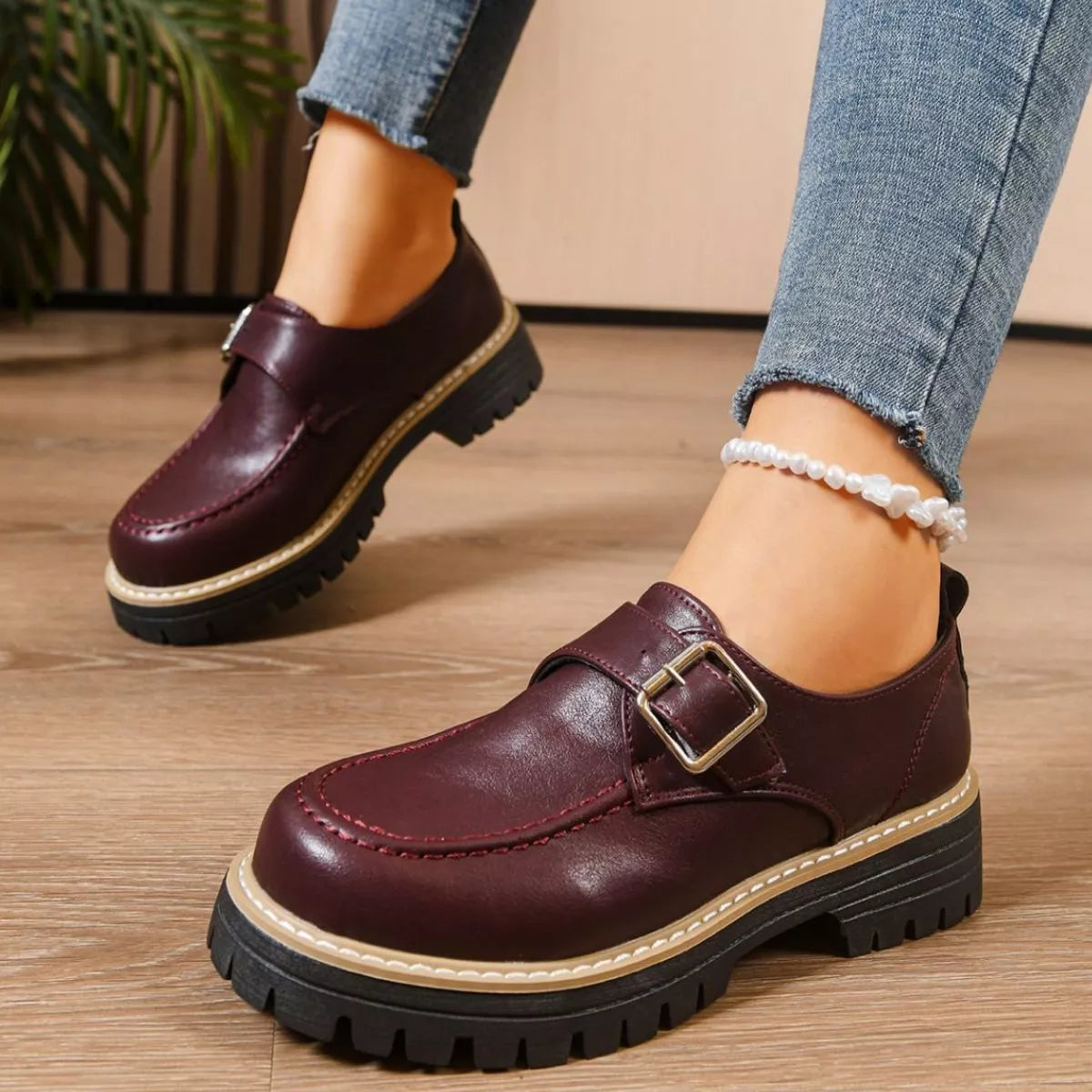 Round Toe Buckle Loafers, view 4