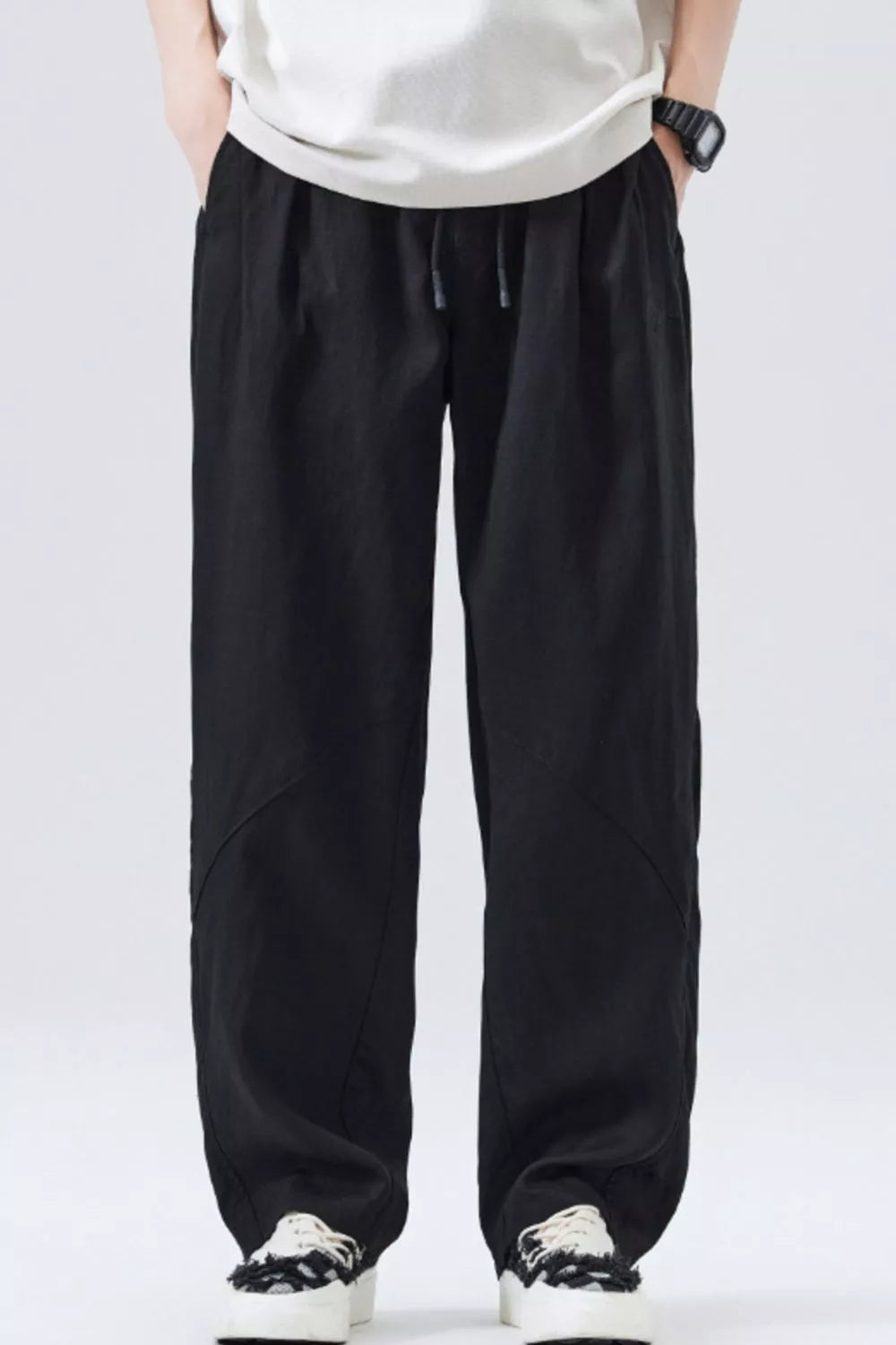 Men's Loose Fit Drawstring Casual Pants in Black