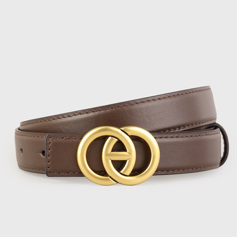 Double Circle Buckle Leather Belt - Lilixa.store