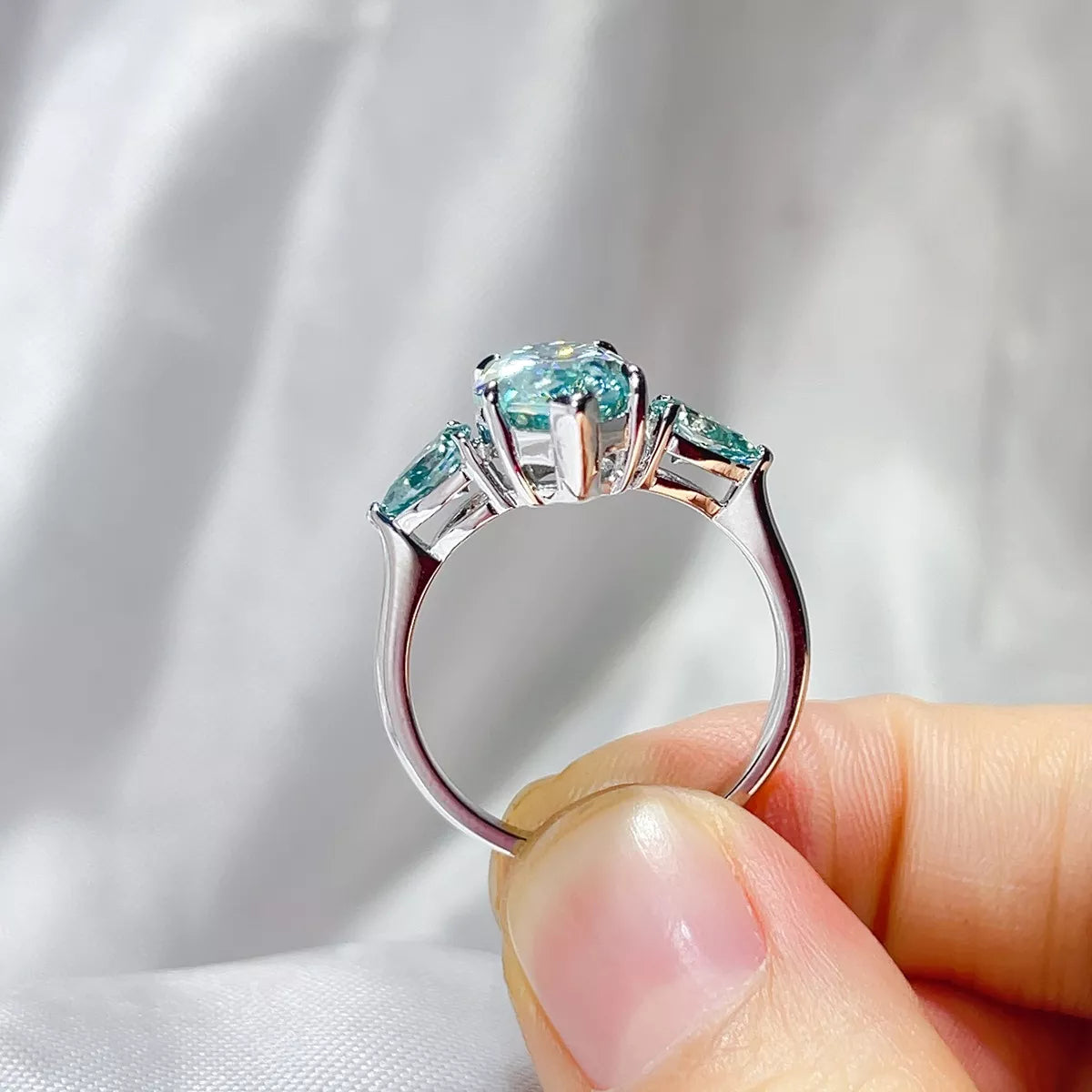 6 Carat 925 Sterling Silver Moissanite Ring in Teal, view 5