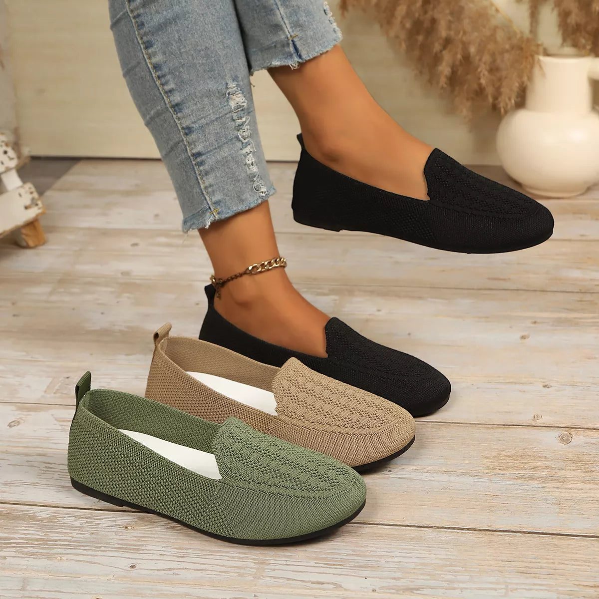 Breathable Knitted Slip-Ons